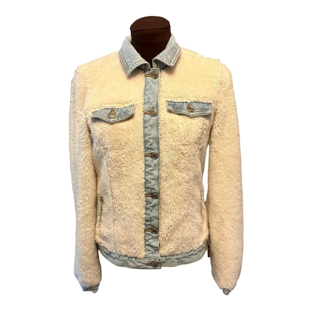 Maurice’s Sherpa Fleece Jacket, Denim Trim & Button Front Closure Women size XS - Picture 2 of 15